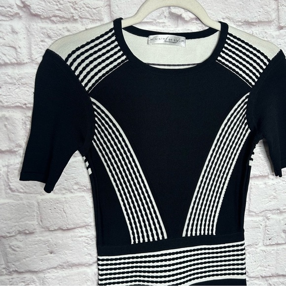 Ministry Of Style White and Black Color Block Knit Bodycon Dress - Picture 7 of 13